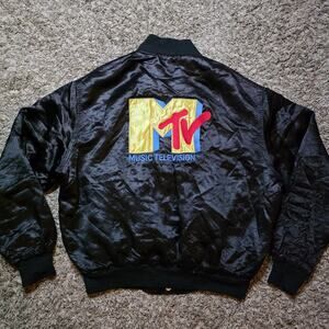 MTV 1980s Vintage Music Video Television Satin Bomber Jacket Large Empire Union
